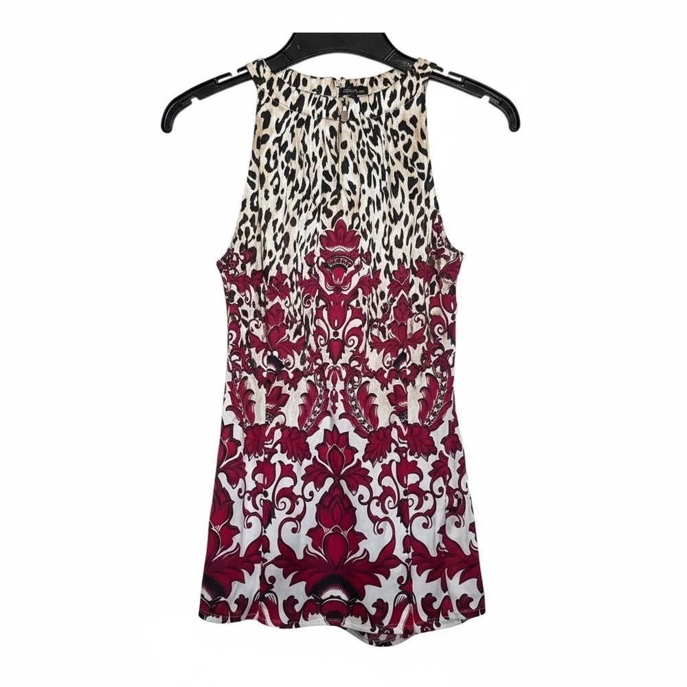 White House Black Market Silk Stretch Tank Top Burgundy Leopard Damask XS